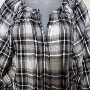 LOFT Black and White Plaid Top